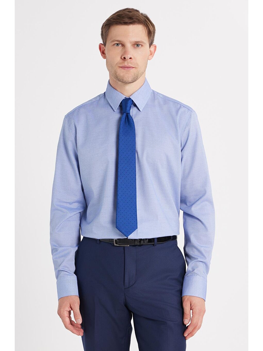 Regular Fit Saks Mavi Non-Iron %100 Pamuk Doğa Dostu Ekoteks Belgeli Ütü Gerektirmez Gömlek-3