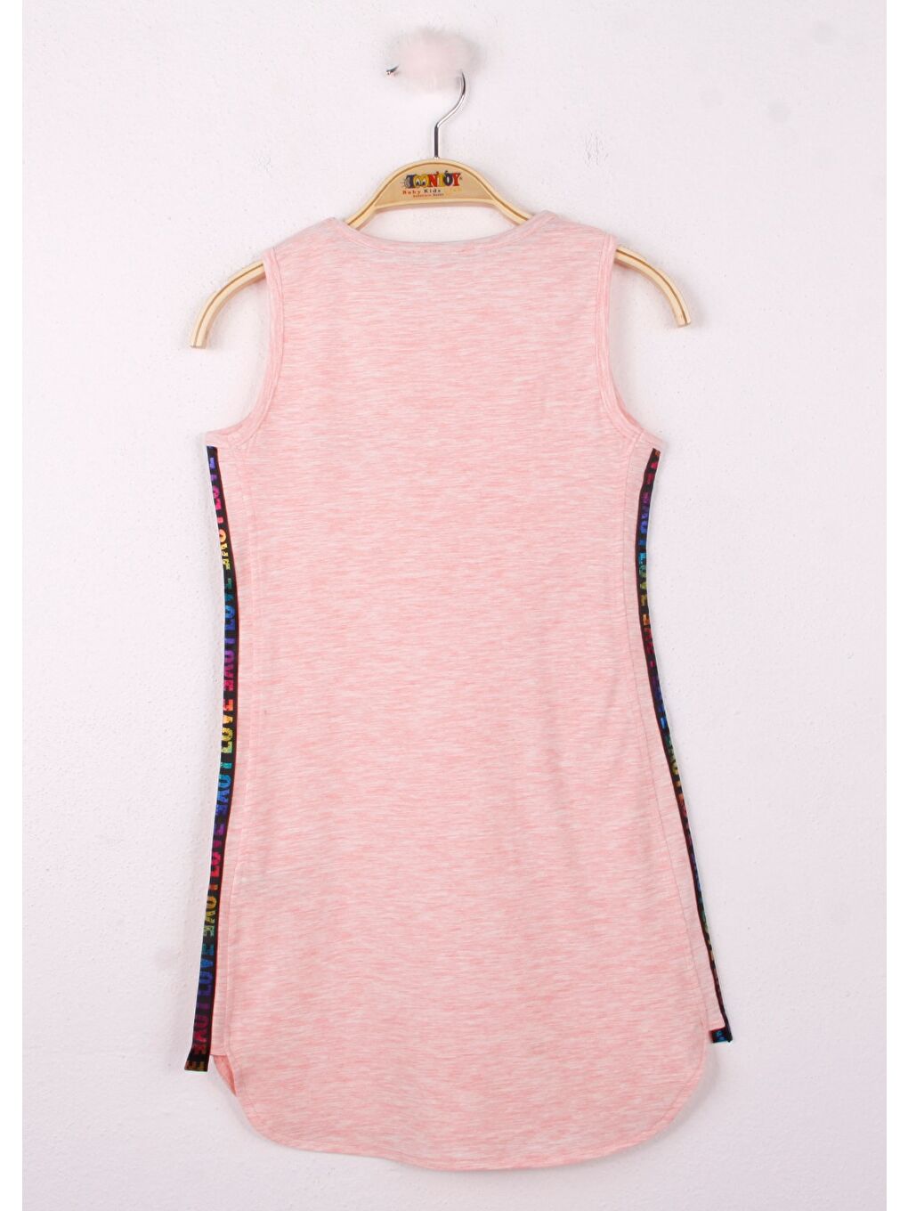 Pembe Kız Çocuk Göğsü Yıldız Baskılı Sıfır Kol Elbise-1