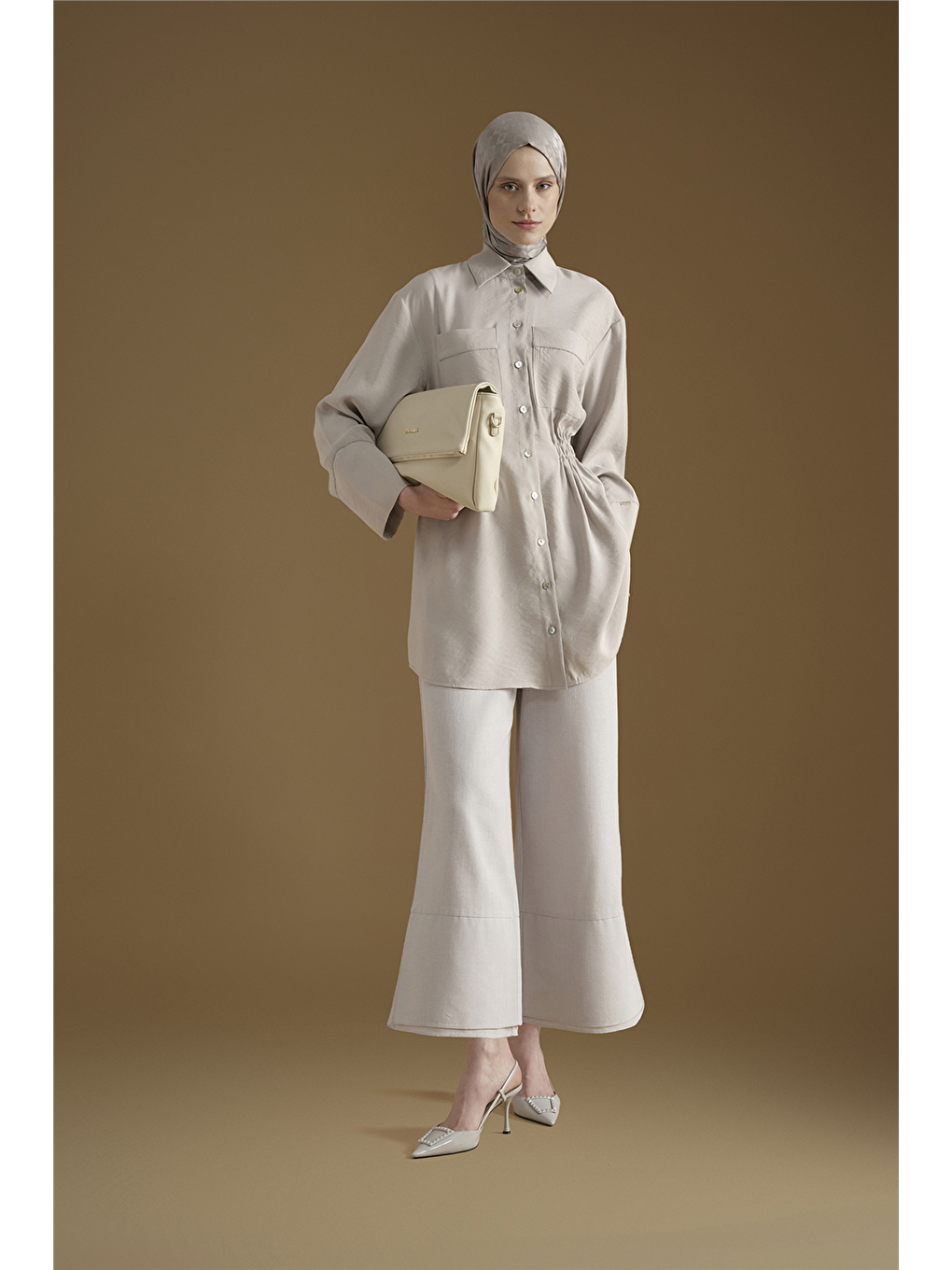 Bej Modal Karışımlı Taş Detaylı Tunik Taş-2