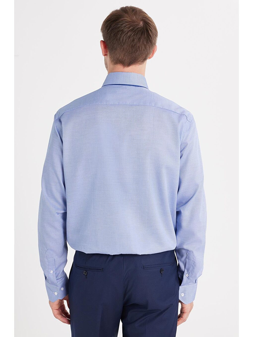 Regular Fit Saks Mavi Non-Iron %100 Pamuk Doğa Dostu Ekoteks Belgeli Ütü Gerektirmez Gömlek-4