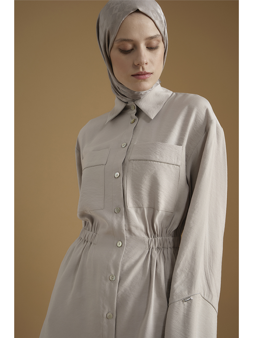 Bej Modal Karışımlı Taş Detaylı Tunik Taş-4