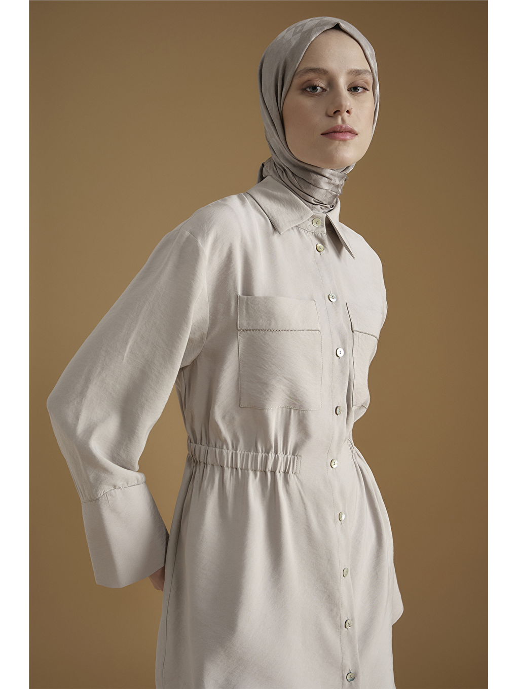 Bej Modal Karışımlı Taş Detaylı Tunik Taş-5