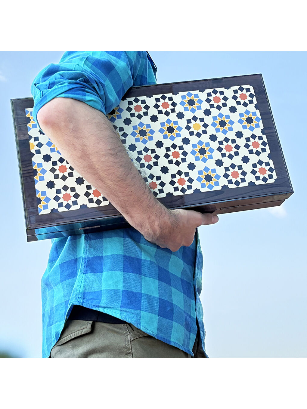 Yıldız Tavla, Çizilmez Zeminli, Mıknatıslı MDF Kasa, 2 Kat Vernik Cilalı-5