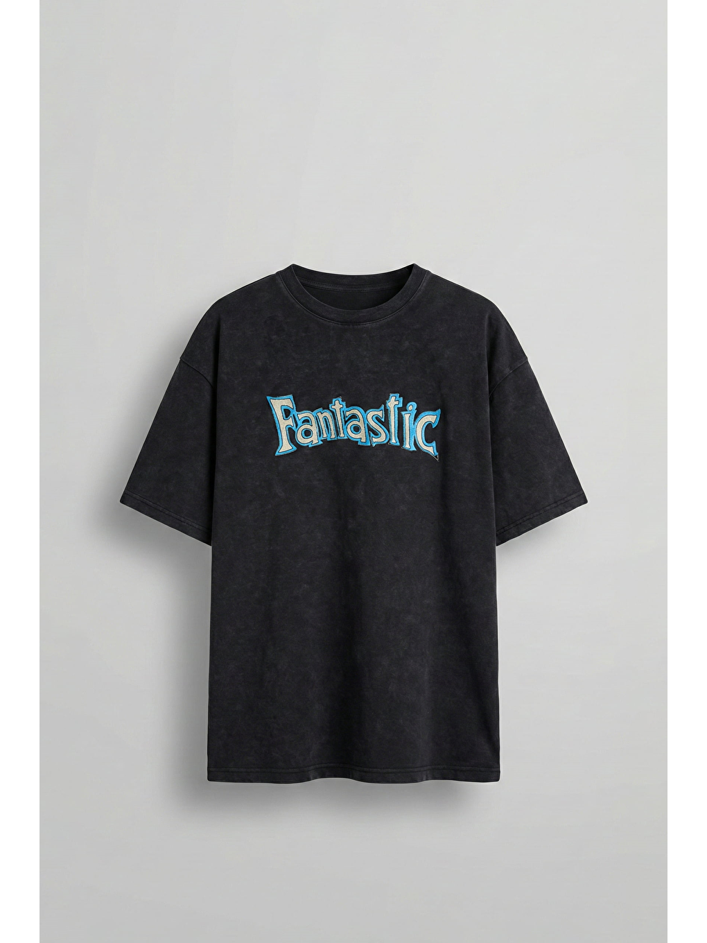 Erkek Oversize Nakışlı Yıkamalı T-Shirt Siyah