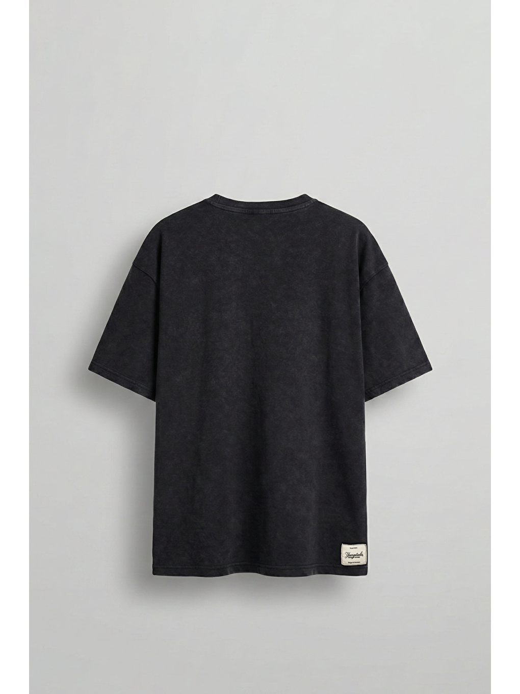 Erkek Oversize Nakışlı Yıkamalı T-Shirt Siyah-1