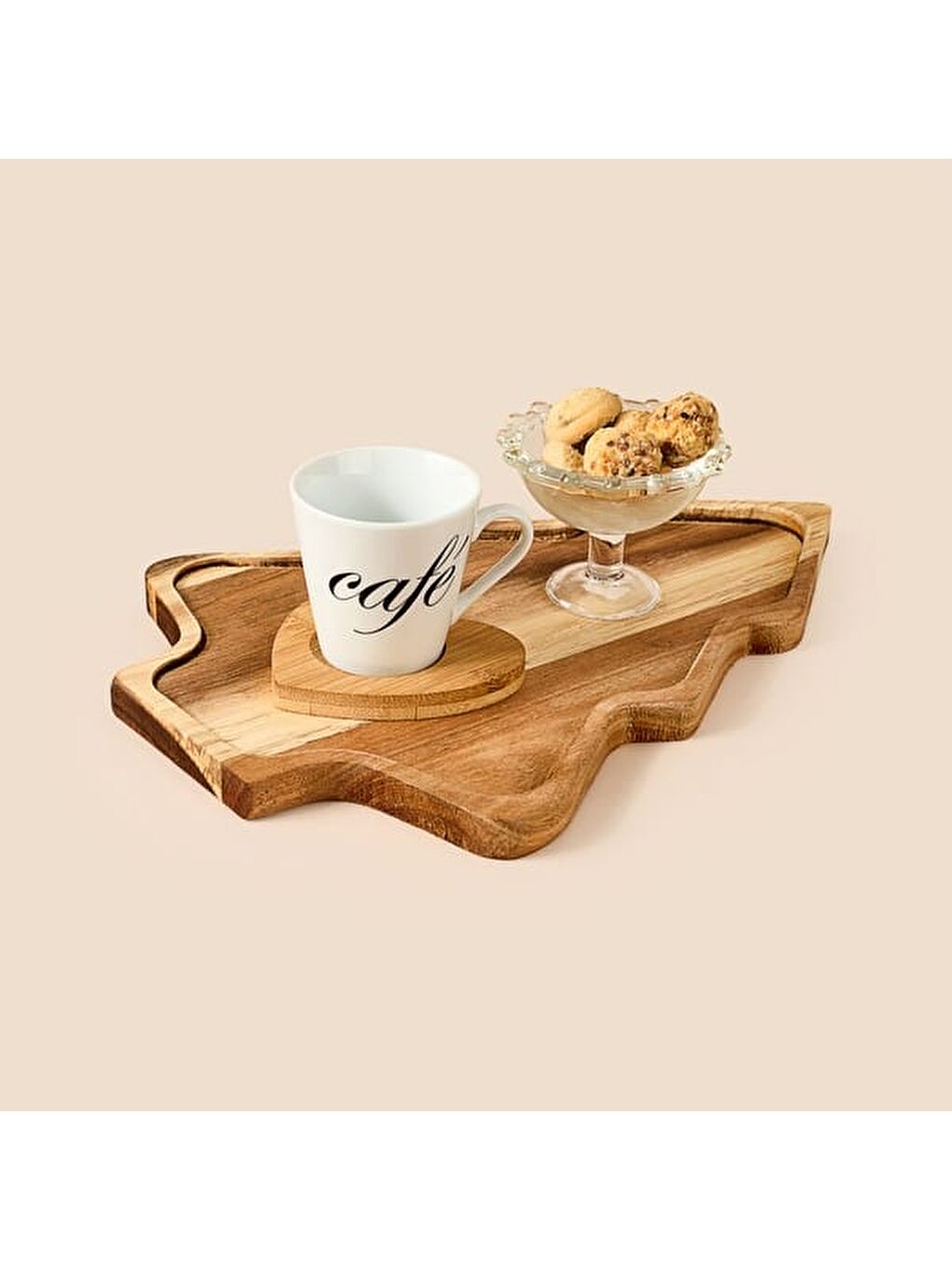 Ağaç Servis Tabağı - Kahverengi - 28x25 cm-1