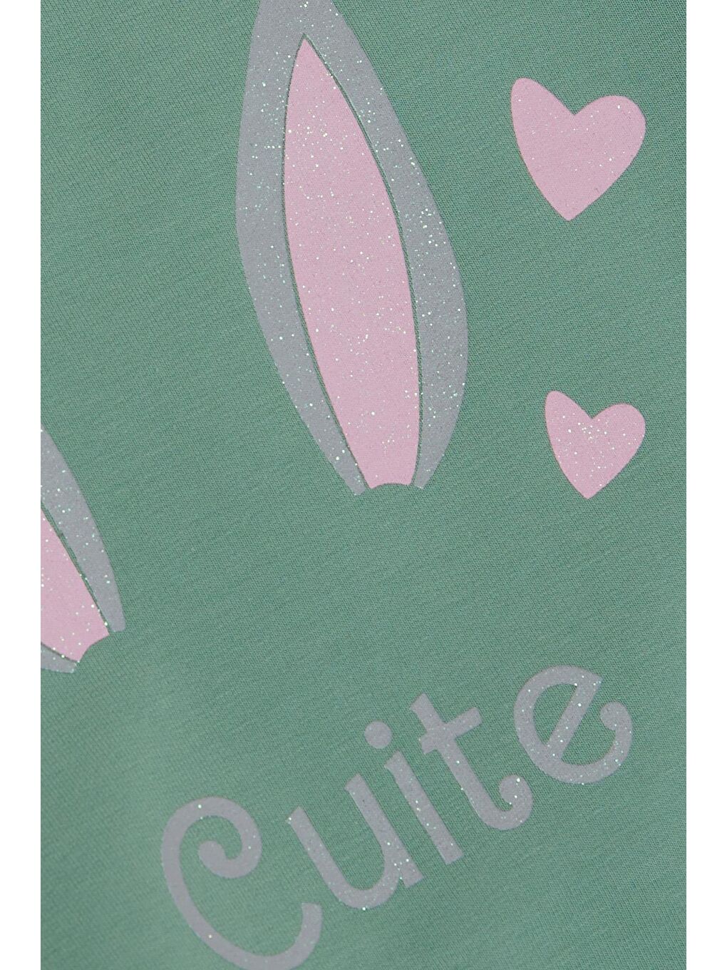 Turkuaz Kız Bebek Sweatshirt Omuzu Güpürlü Simli Kalp Baskılı Mint Yeşili (2 Yaş)-3