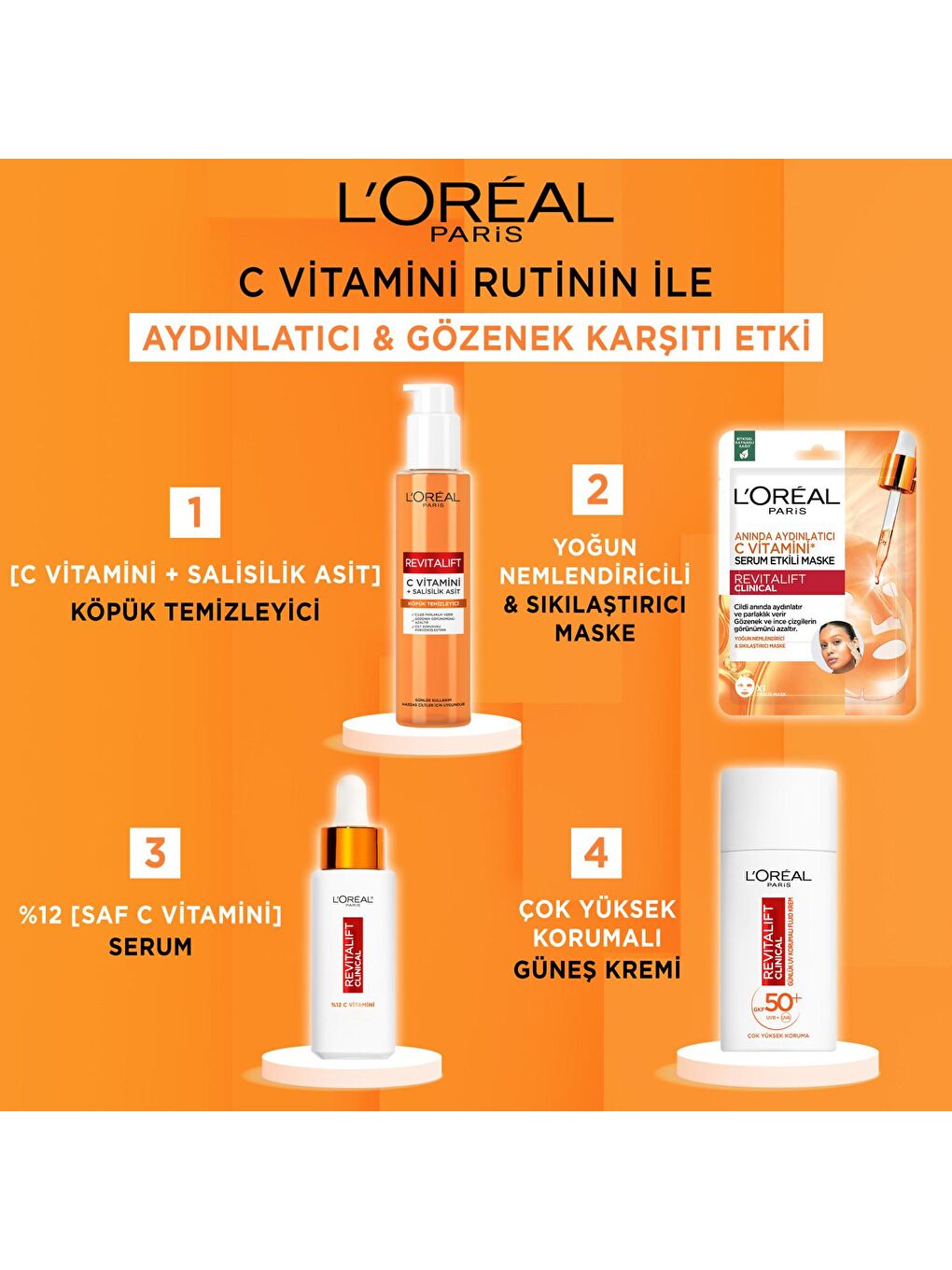 L'Oreal Paris Şeffaf Revitalift Clinical Anında Aydınlatıcı C Vitamini Serum Etkili Maske - 1