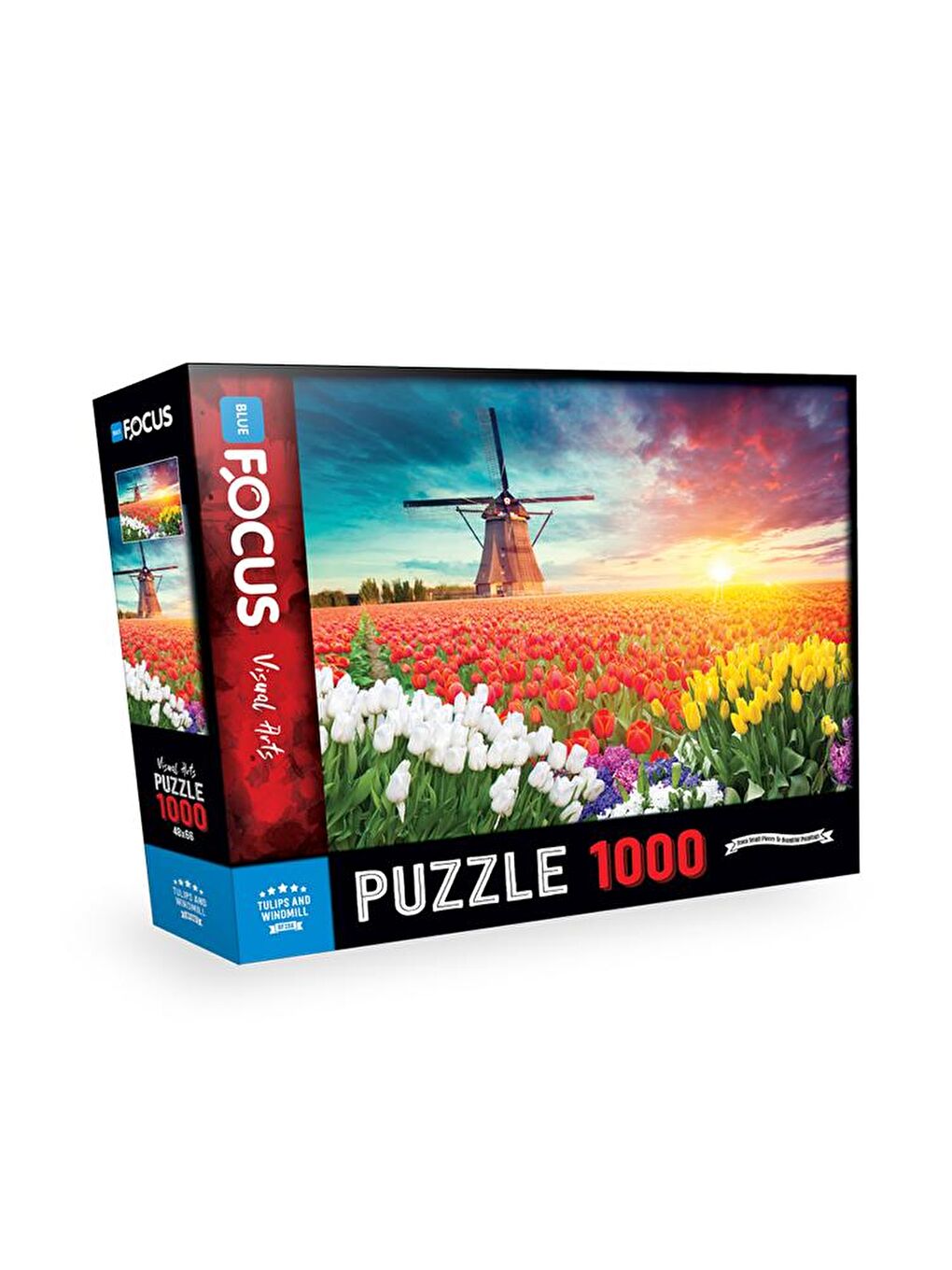 Blue Focus Karışık 1000 Parça Puzzle - Laleler ve Yel Değirmeni (Tulips and Windmill) - 1