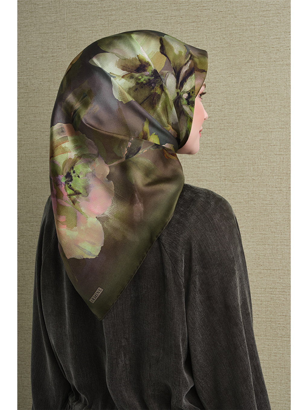 Yeşil Saf İpek Twill Eşarp 9611d 05-3