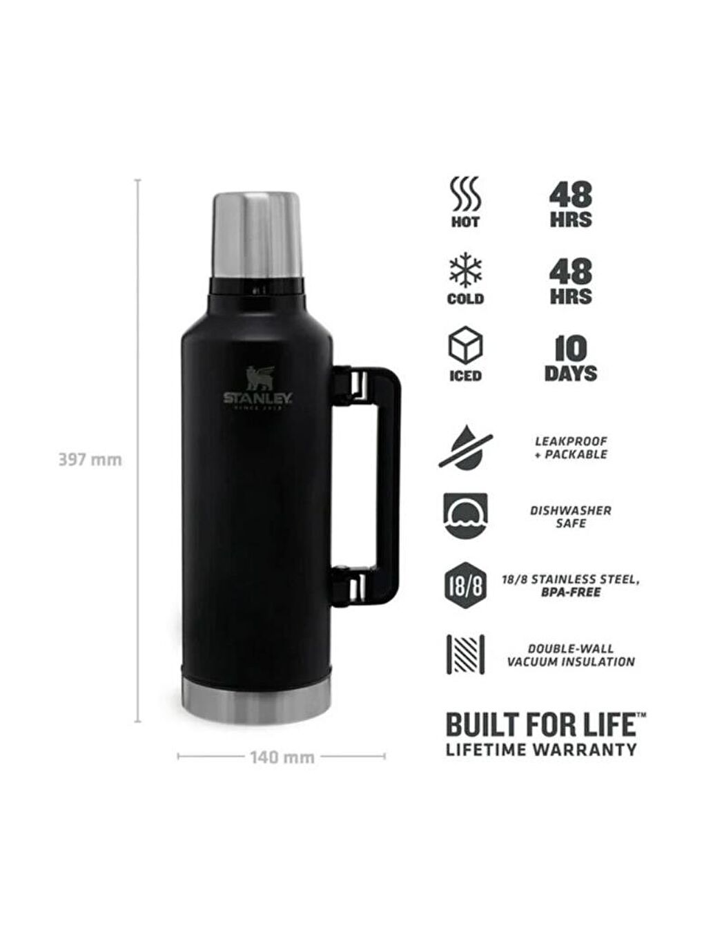 10-07935-045 Klasik Vakumlu 2.3 Litre Çelik Termos - Siyah-3