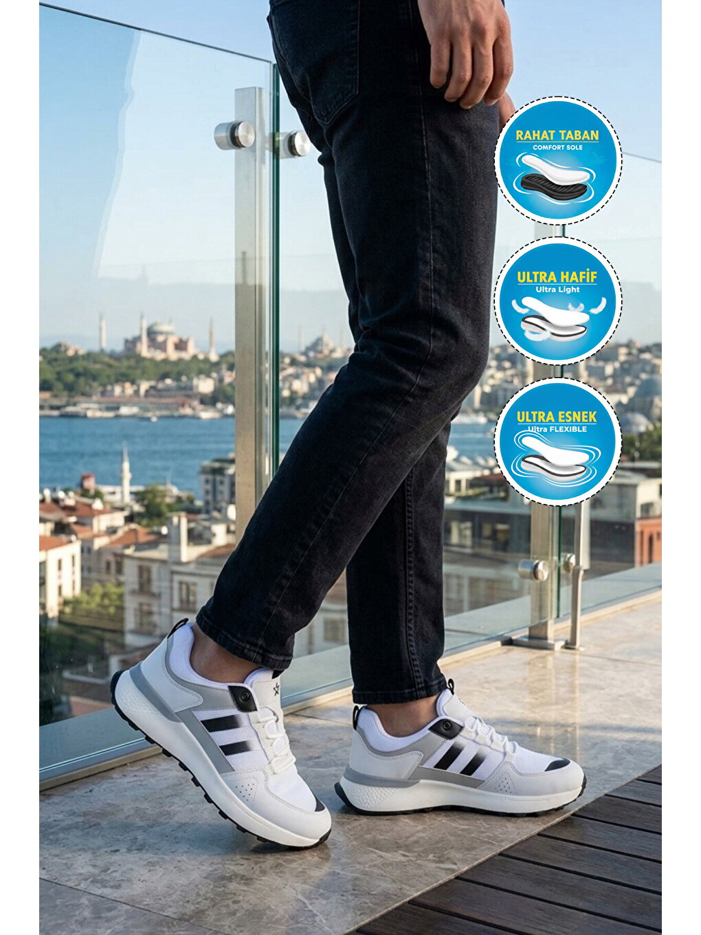 Beyaz Fileli Hafif Esnek Erkek Spor Ayakkabı 26110 M-2
