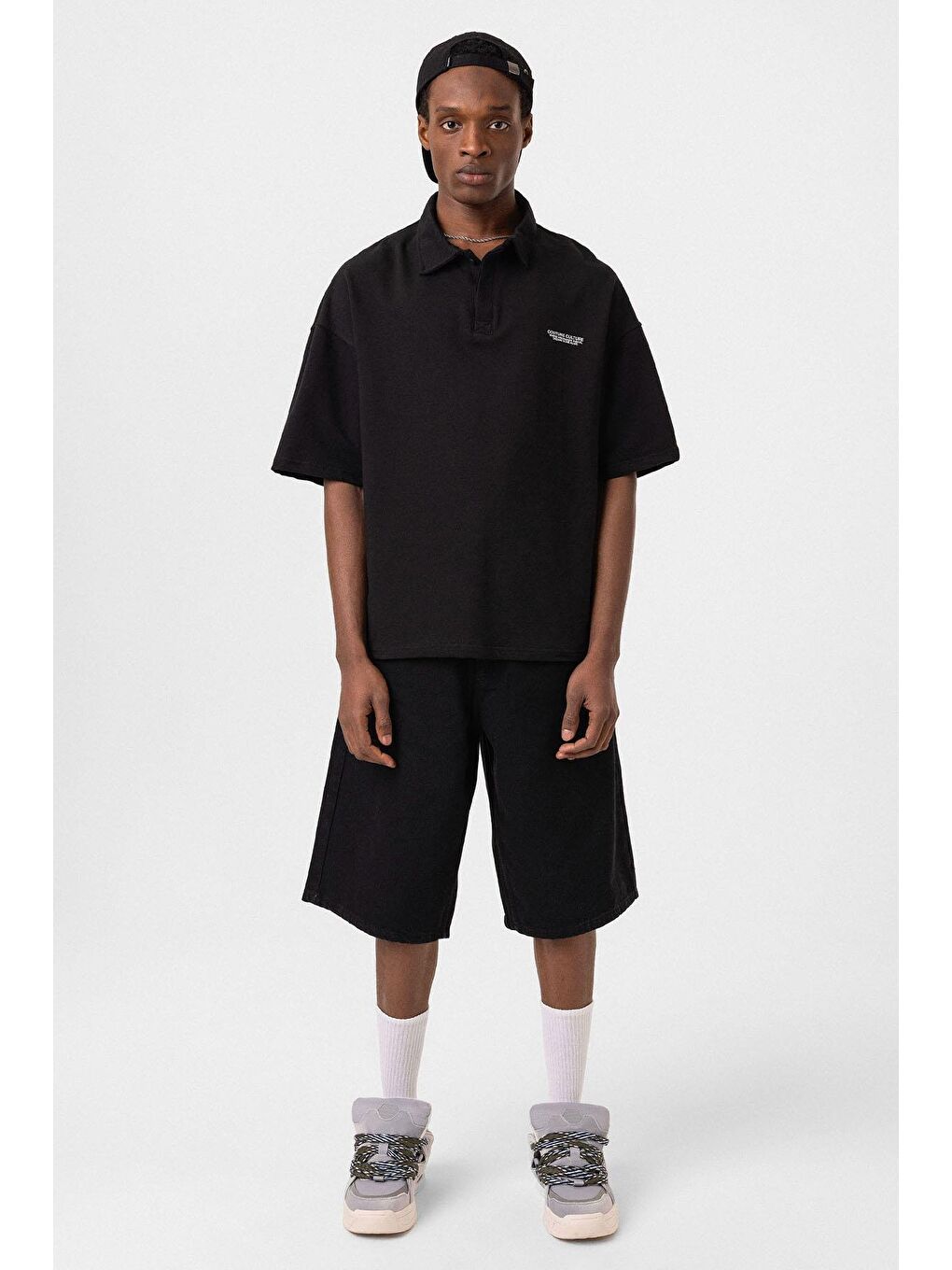 Polo Yaka Oversize Tişört Siyah