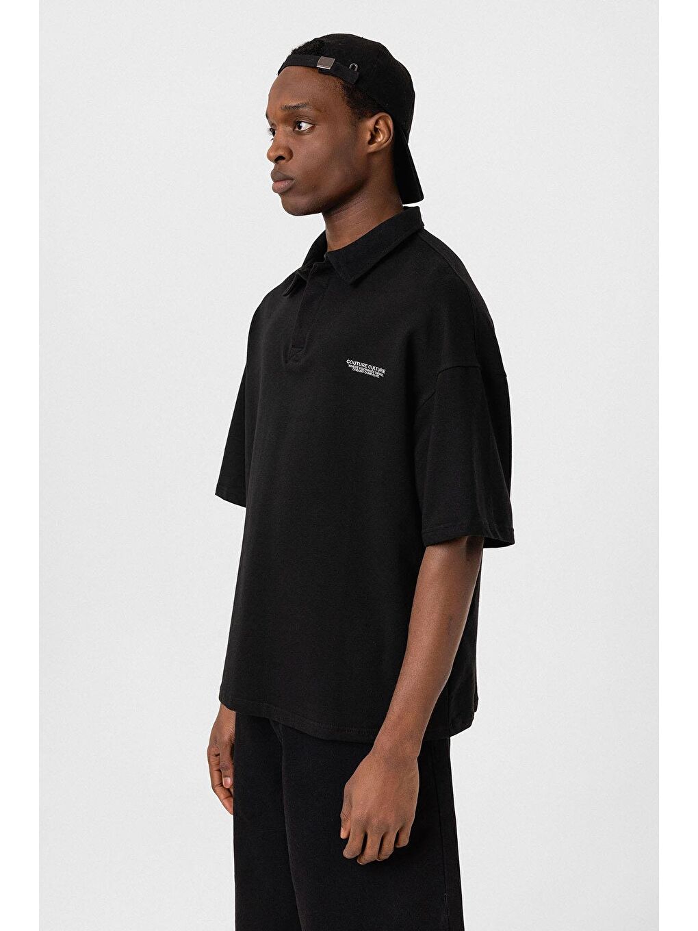 Polo Yaka Oversize Tişört Siyah-3
