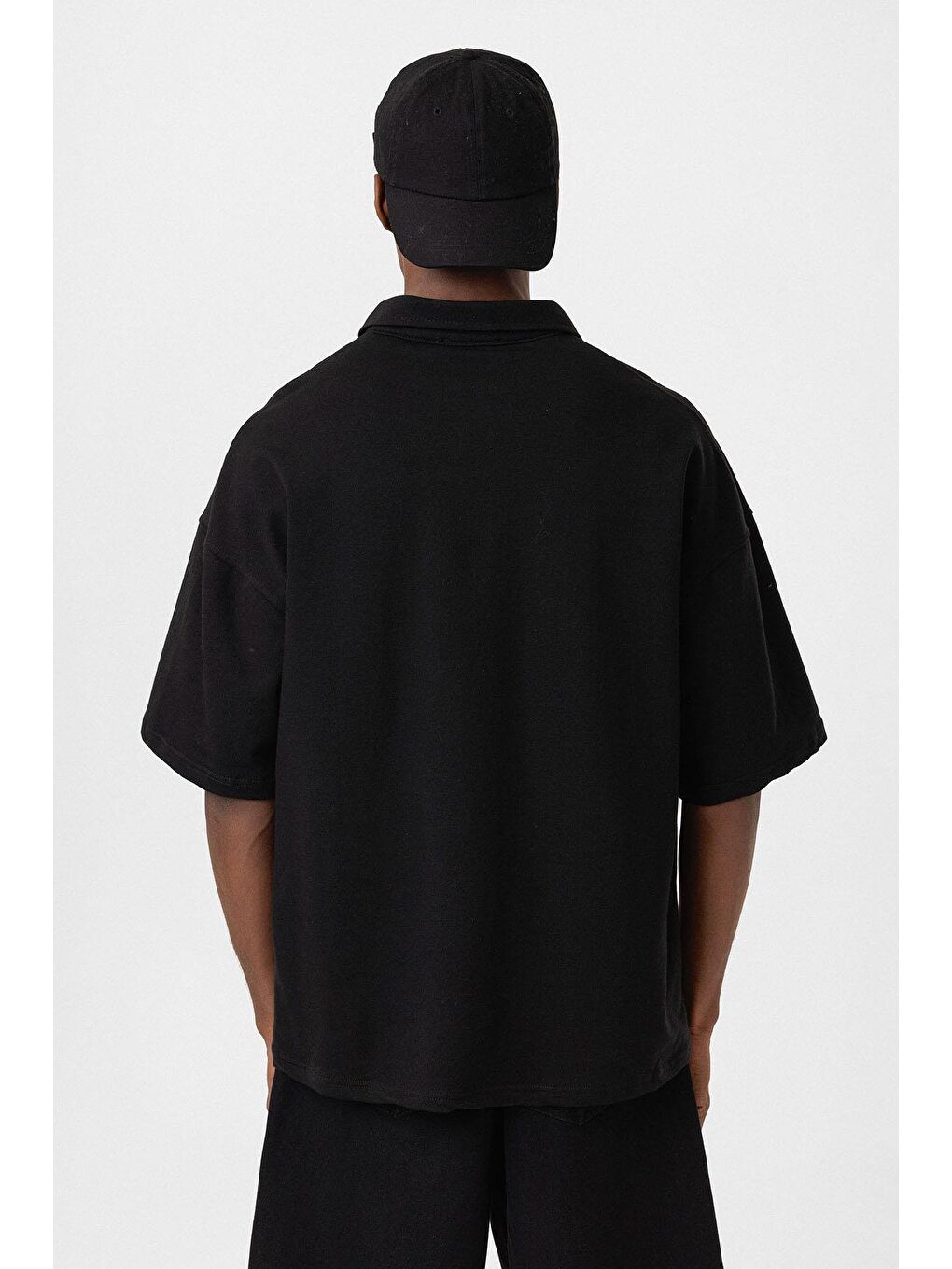 Polo Yaka Oversize Tişört Siyah-4