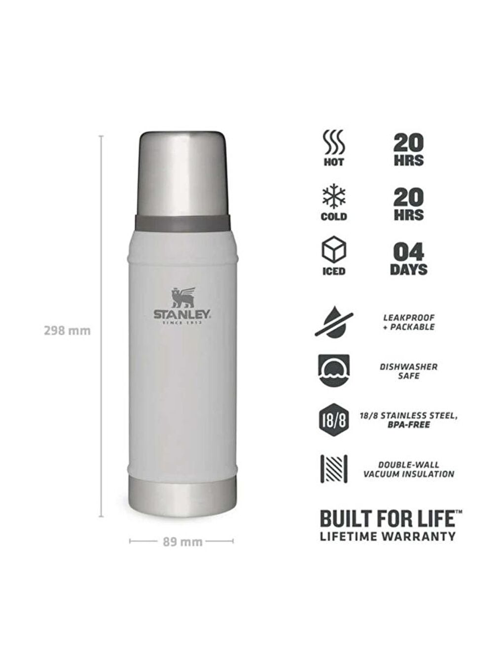 Klasik Vakumlu Paslanmaz Çelik Termos 0.75 Lt Beyaz-2