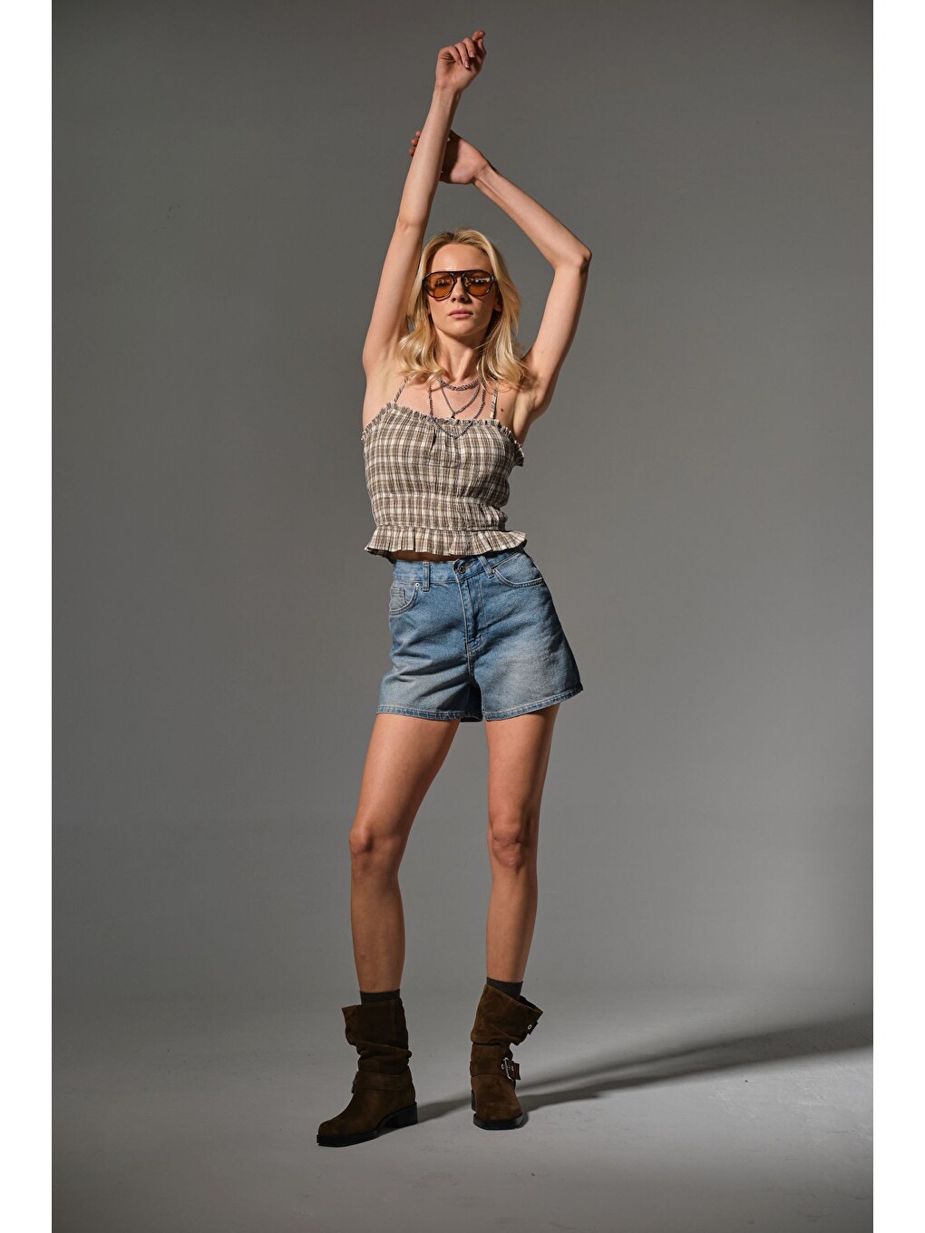 Mavi Kadın Mini Jean Şort, Yüksek Bel, Fermuarlı, 5 cep %100 pamuk Denim Jean @Potenza
