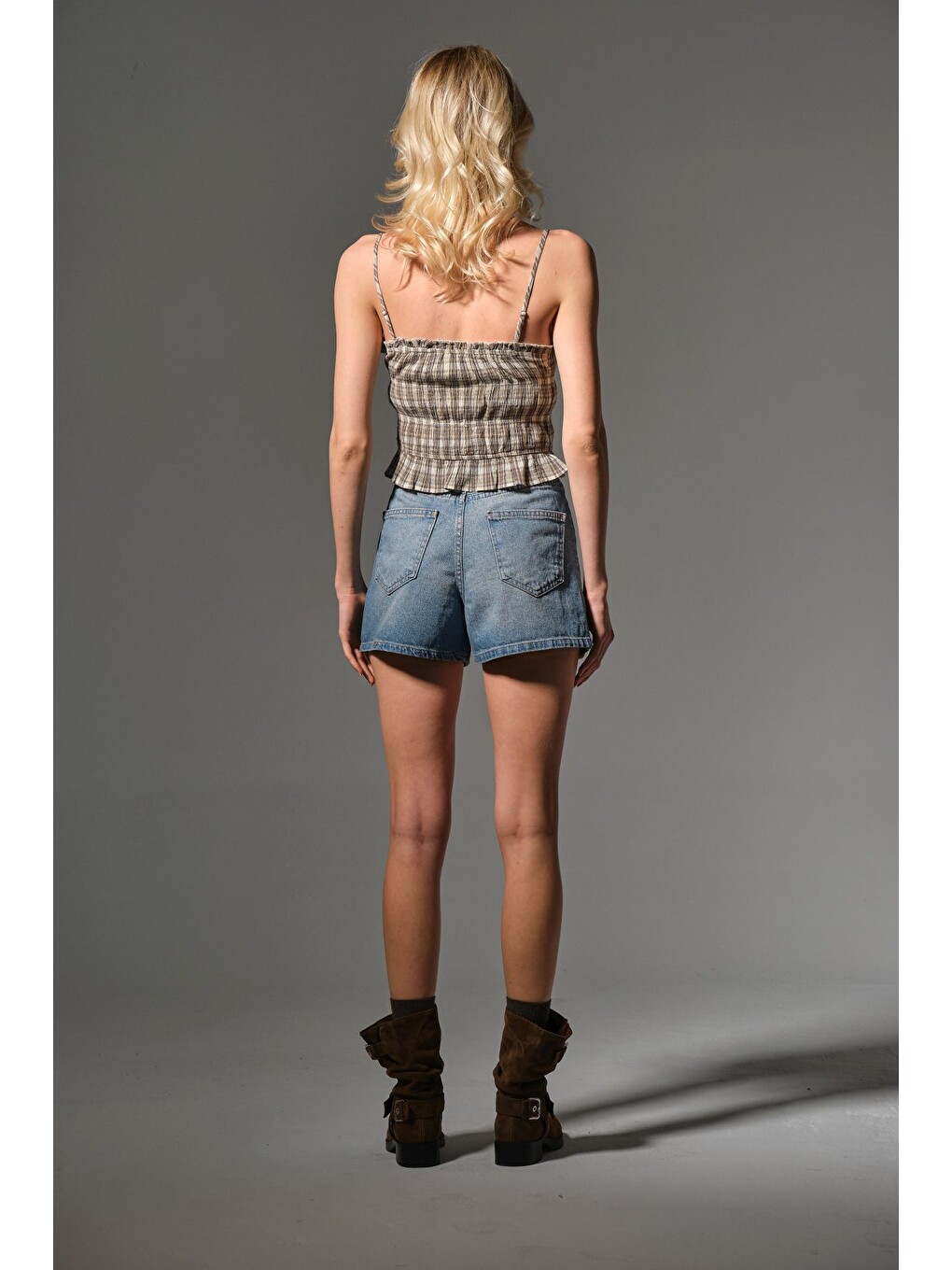 Mavi Kadın Mini Jean Şort, Yüksek Bel, Fermuarlı, 5 cep %100 pamuk Denim Jean @Potenza-4