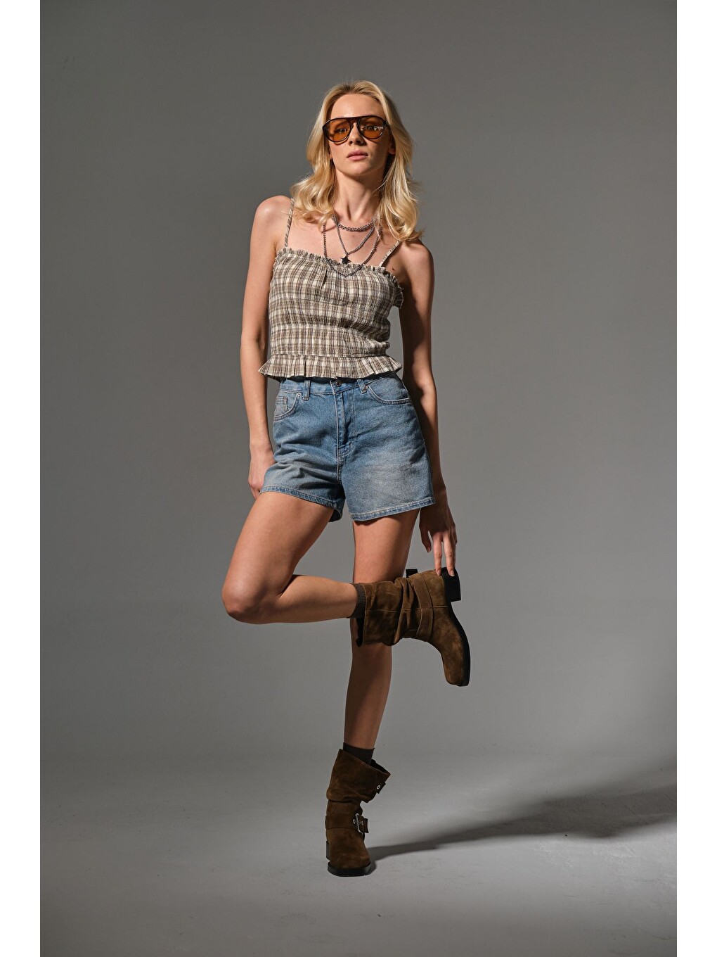 Mavi Kadın Mini Jean Şort, Yüksek Bel, Fermuarlı, 5 cep %100 pamuk Denim Jean @Potenza-5