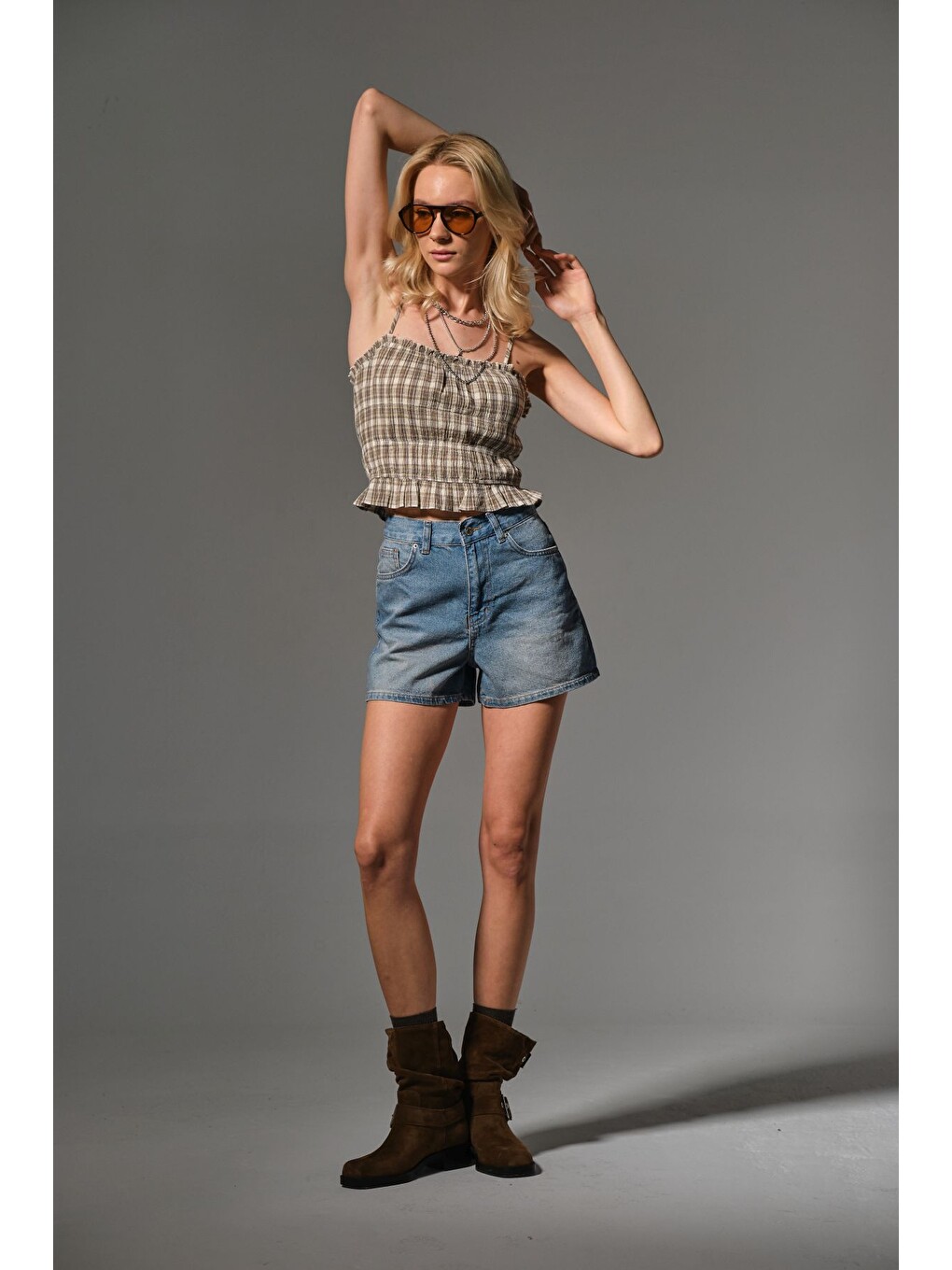 Mavi Kadın Mini Jean Şort, Yüksek Bel, Fermuarlı, 5 cep %100 pamuk Denim Jean @Potenza-7