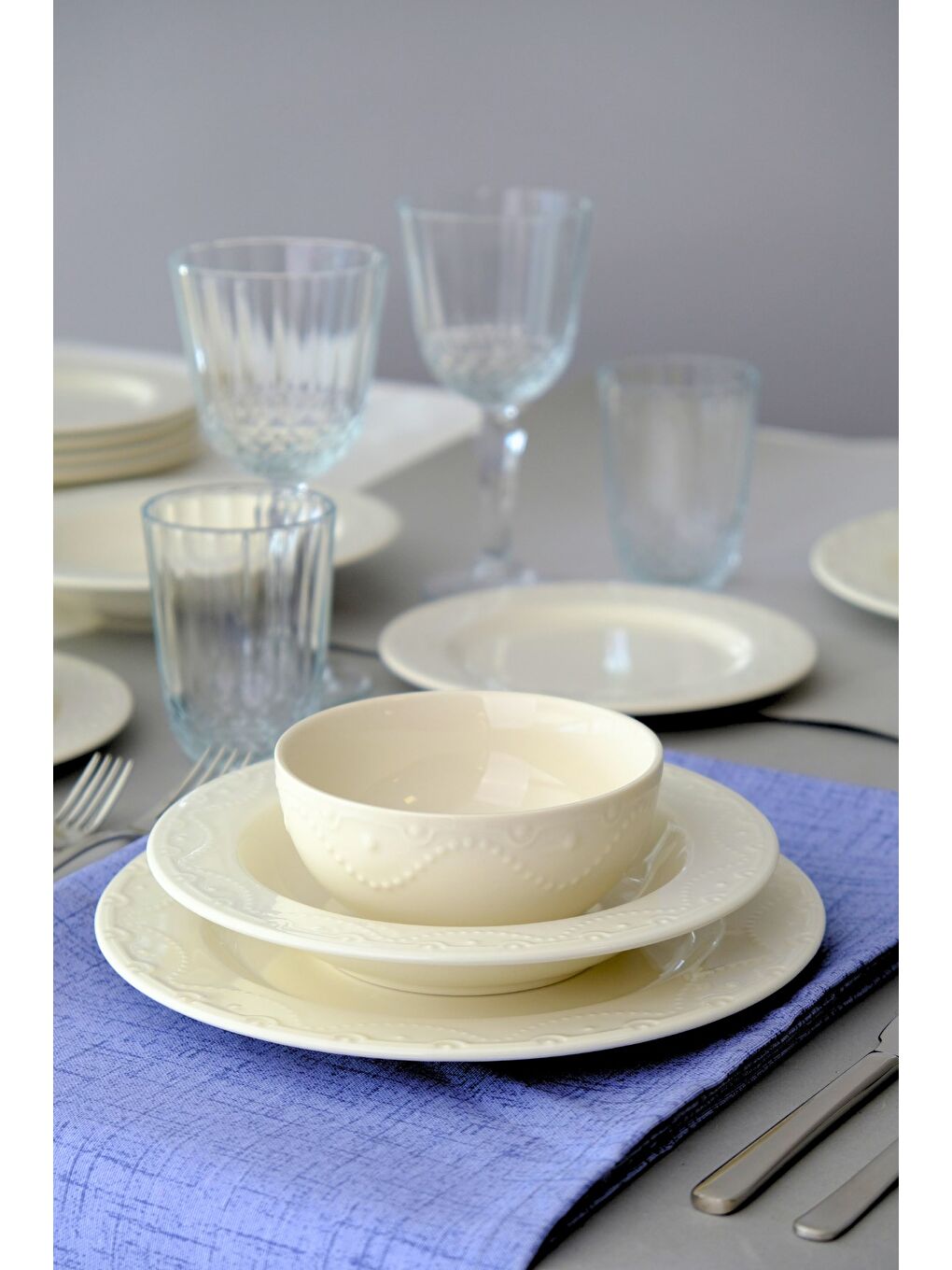 Ekru Zincir Transparan Yemek Takımı 6 Kişilik 24 Parça ZNC24YK