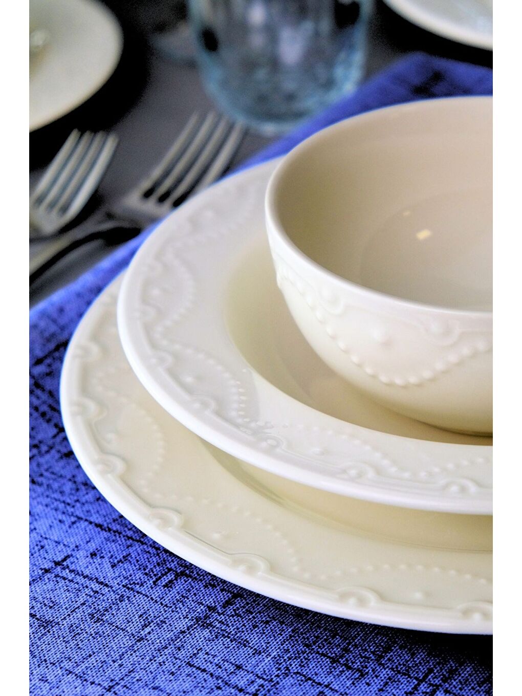 Ekru Zincir Transparan Yemek Takımı 6 Kişilik 24 Parça ZNC24YK-1