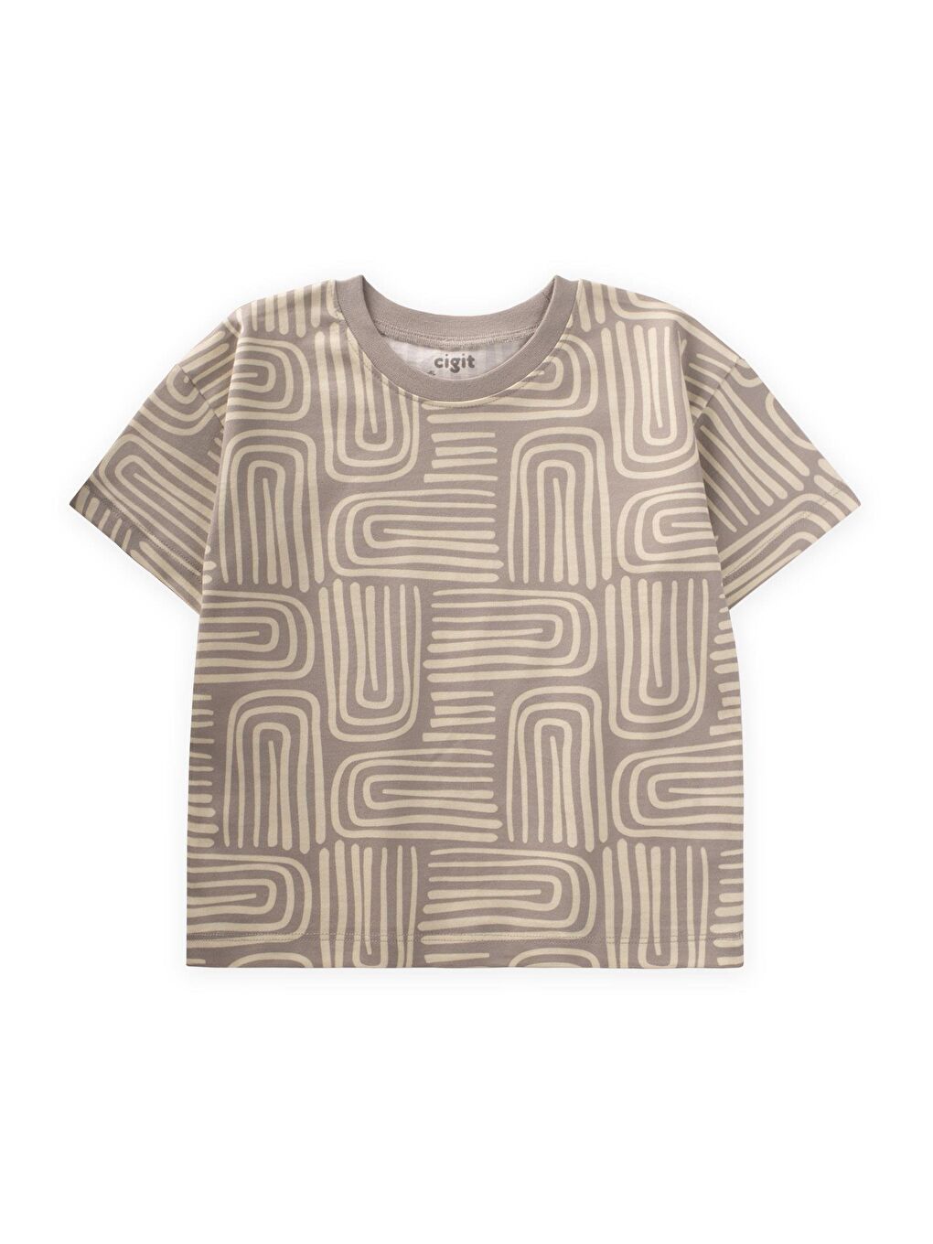 Boho Desenli T-Shırt 2-10 Yaş Bej