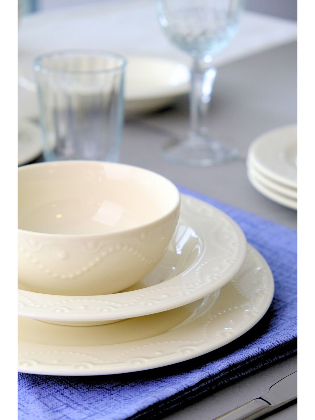 Ekru Zincir Transparan Yemek Takımı 6 Kişilik 24 Parça ZNC24YK-2