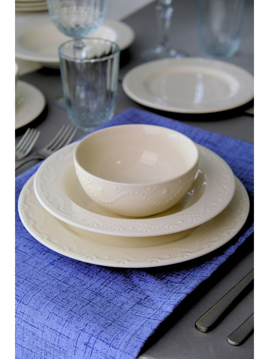 Ekru Zincir Transparan Yemek Takımı 6 Kişilik 24 Parça ZNC24YK-3