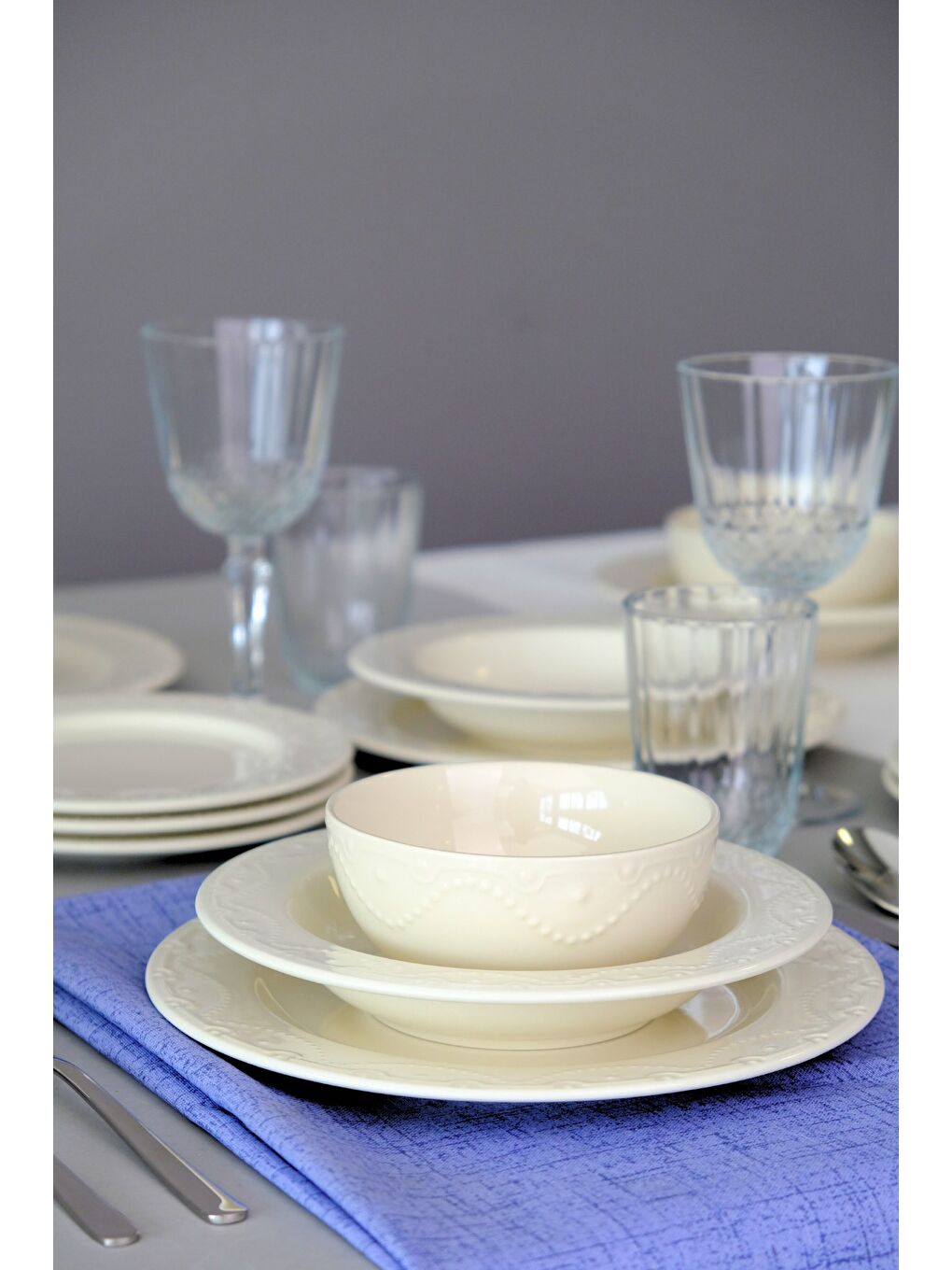 Ekru Zincir Transparan Yemek Takımı 6 Kişilik 24 Parça ZNC24YK-4