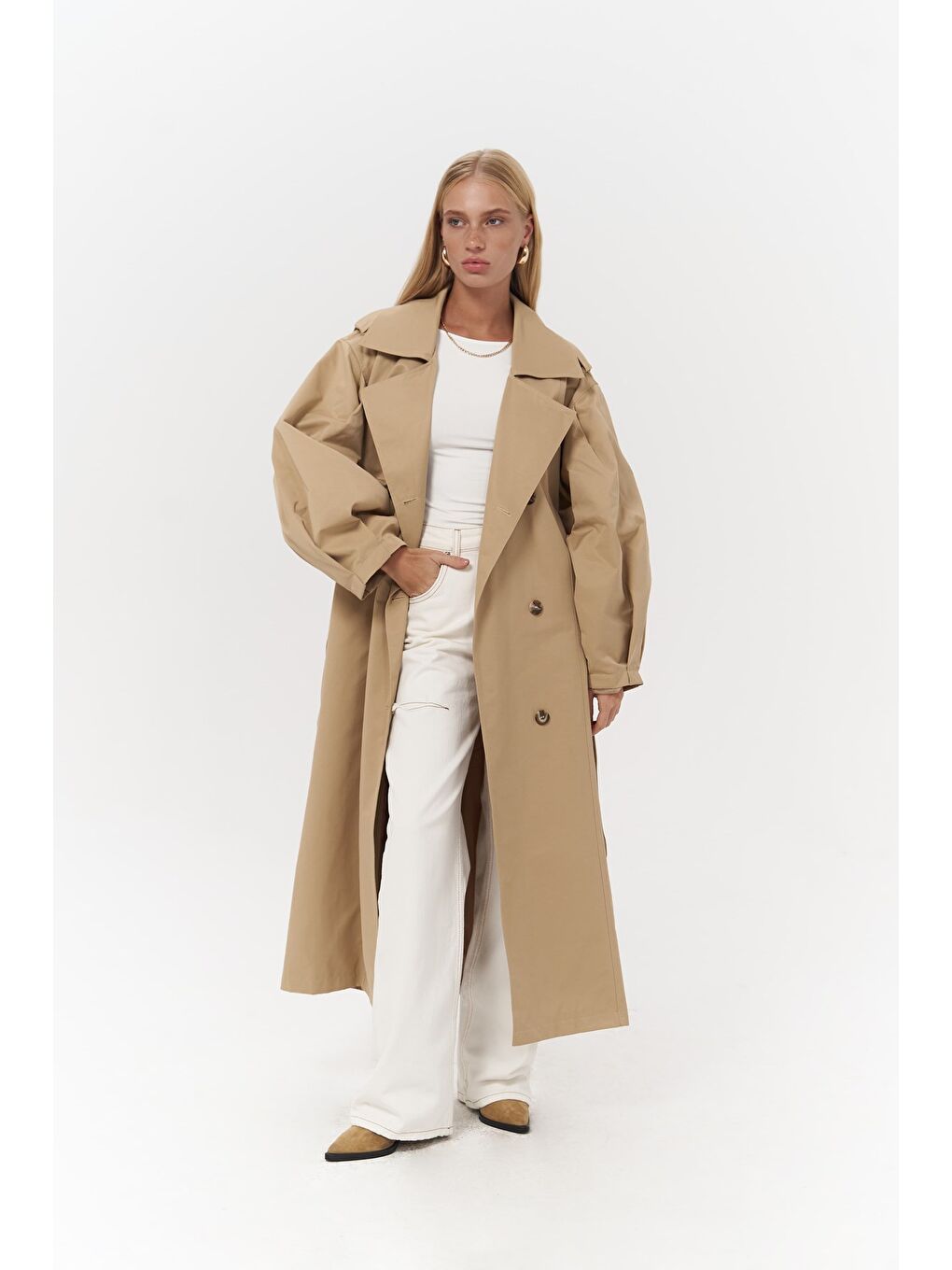 Bej Aubree Vizon Oversize Trençkot-1