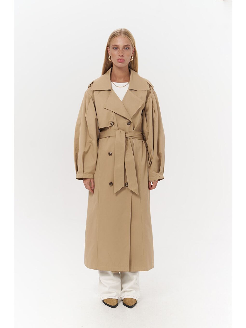 Bej Aubree Vizon Oversize Trençkot-2