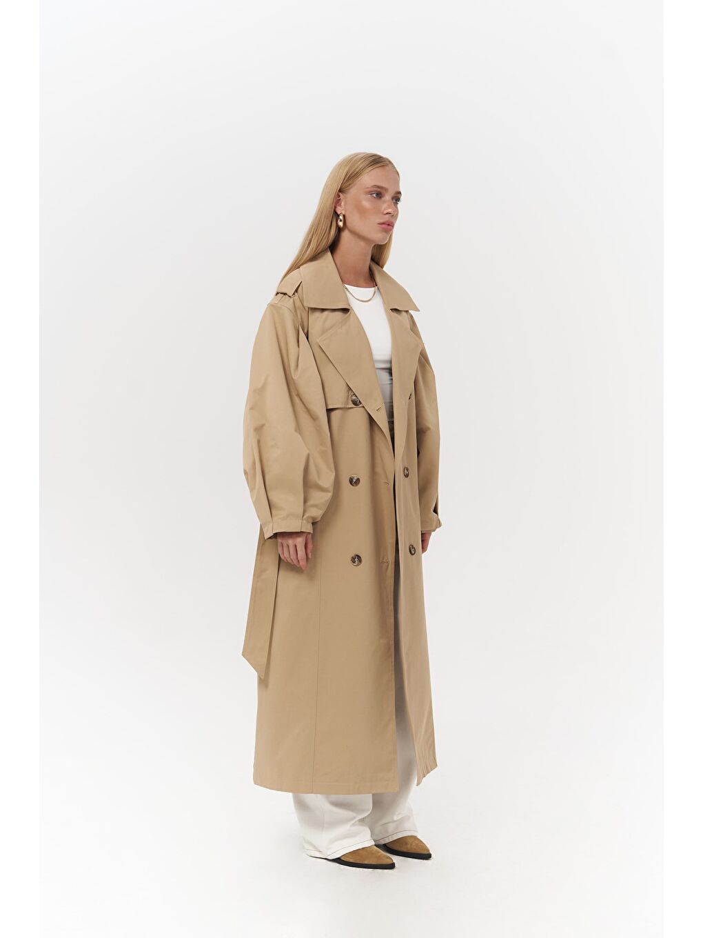 Bej Aubree Vizon Oversize Trençkot-3