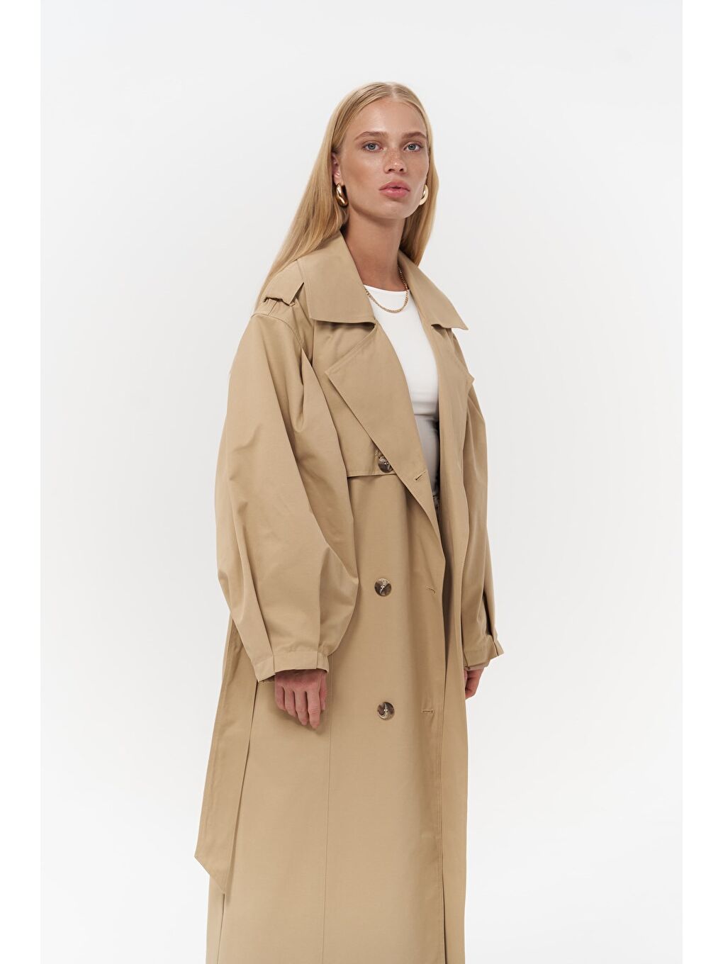 Bej Aubree Vizon Oversize Trençkot-4