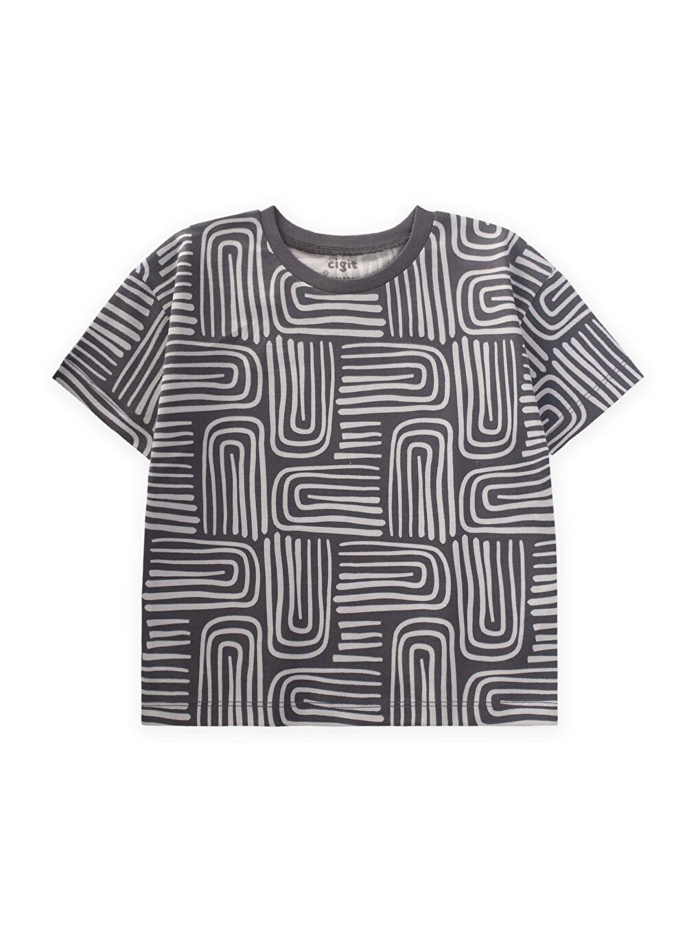 Boho Desenli T-Shırt 2-10 Yaş Antrasit