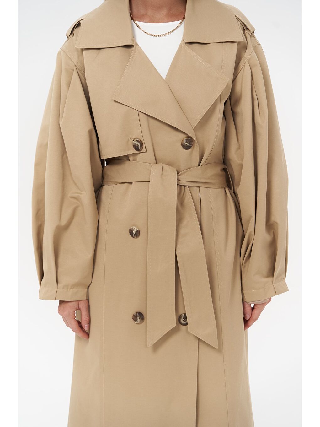 Bej Aubree Vizon Oversize Trençkot-6