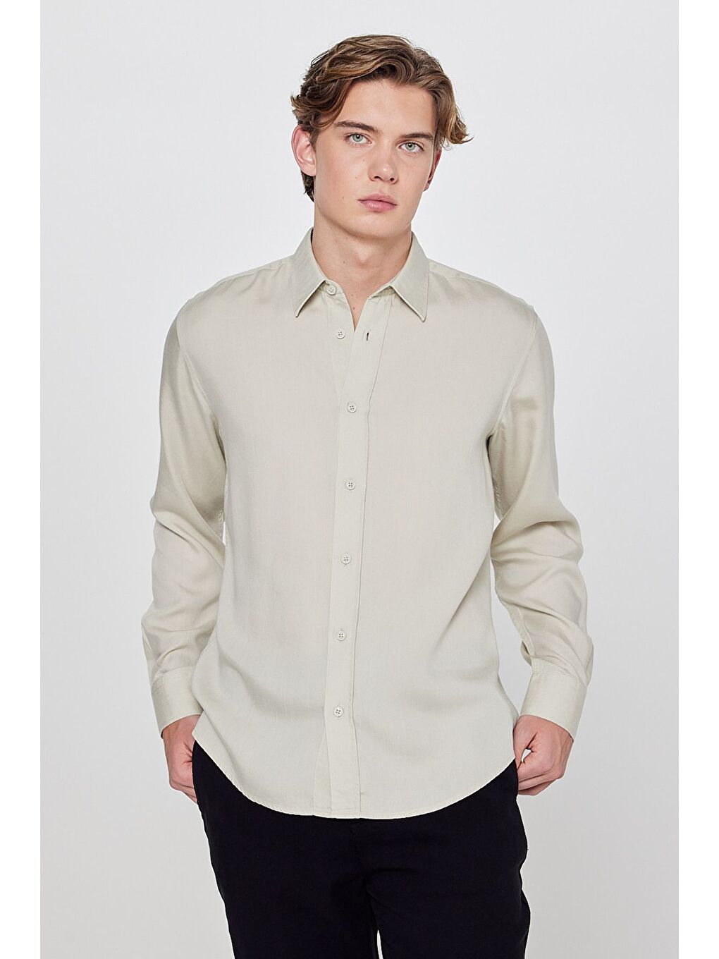 Yeşil Regular Fit Klasik Yaka Gömlek-1