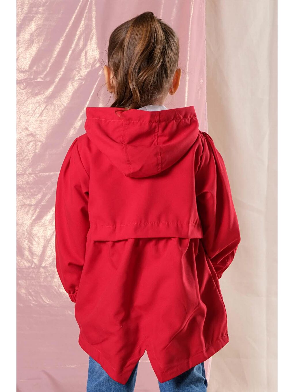 Kırmızı Kapüşonlu Kız Çocuk Trençkot 4-10 Yaş-3