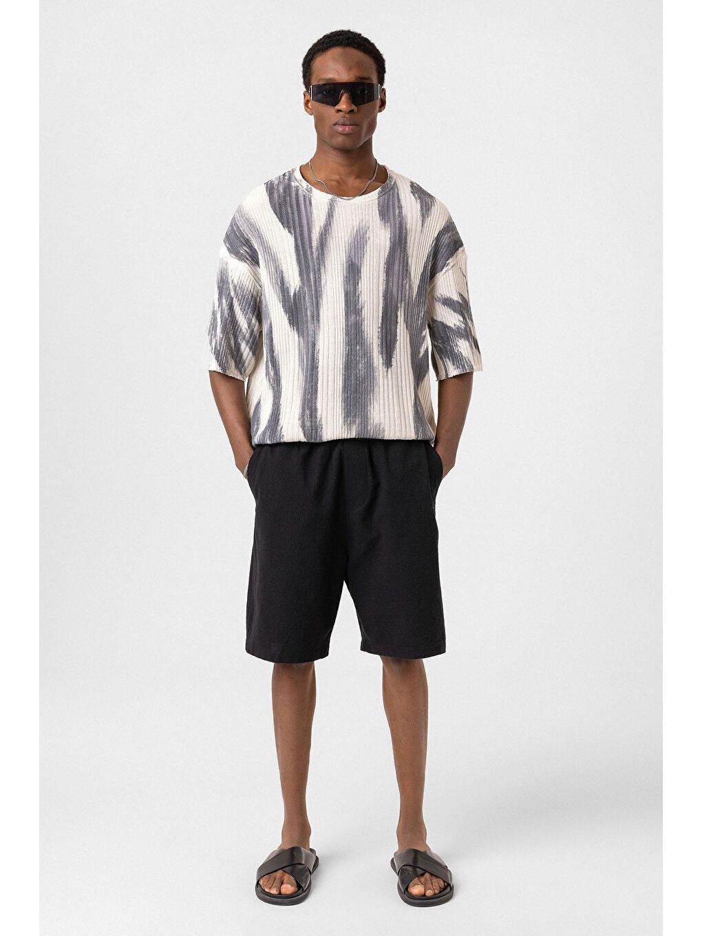 Yıkamalı Oversize Triko Tişört Siyah