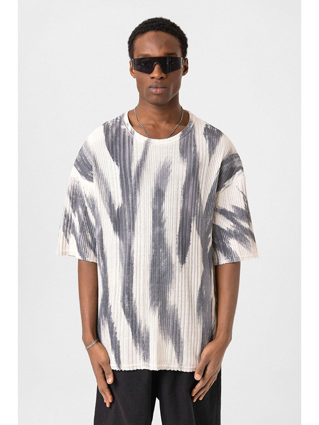 Yıkamalı Oversize Triko Tişört Siyah-2