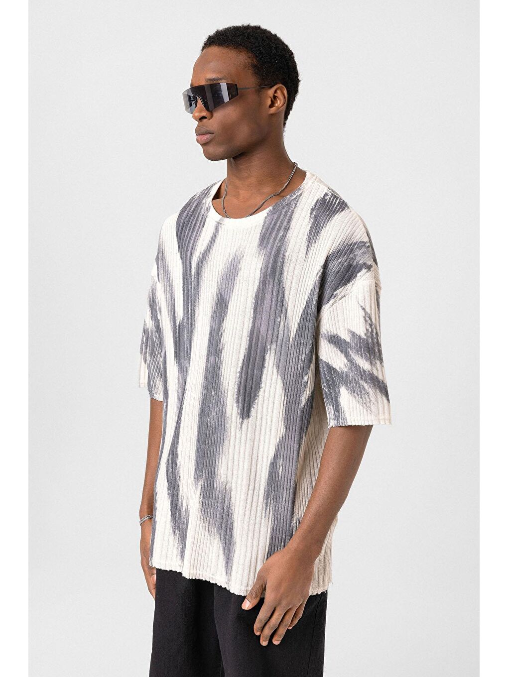 Yıkamalı Oversize Triko Tişört Siyah-3