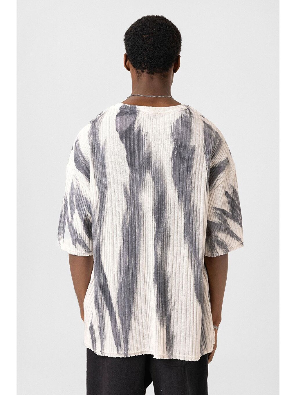 Yıkamalı Oversize Triko Tişört Siyah-4