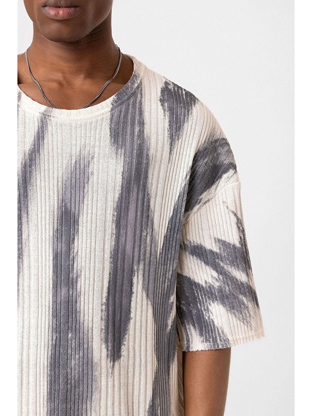 Yıkamalı Oversize Triko Tişört Siyah-5