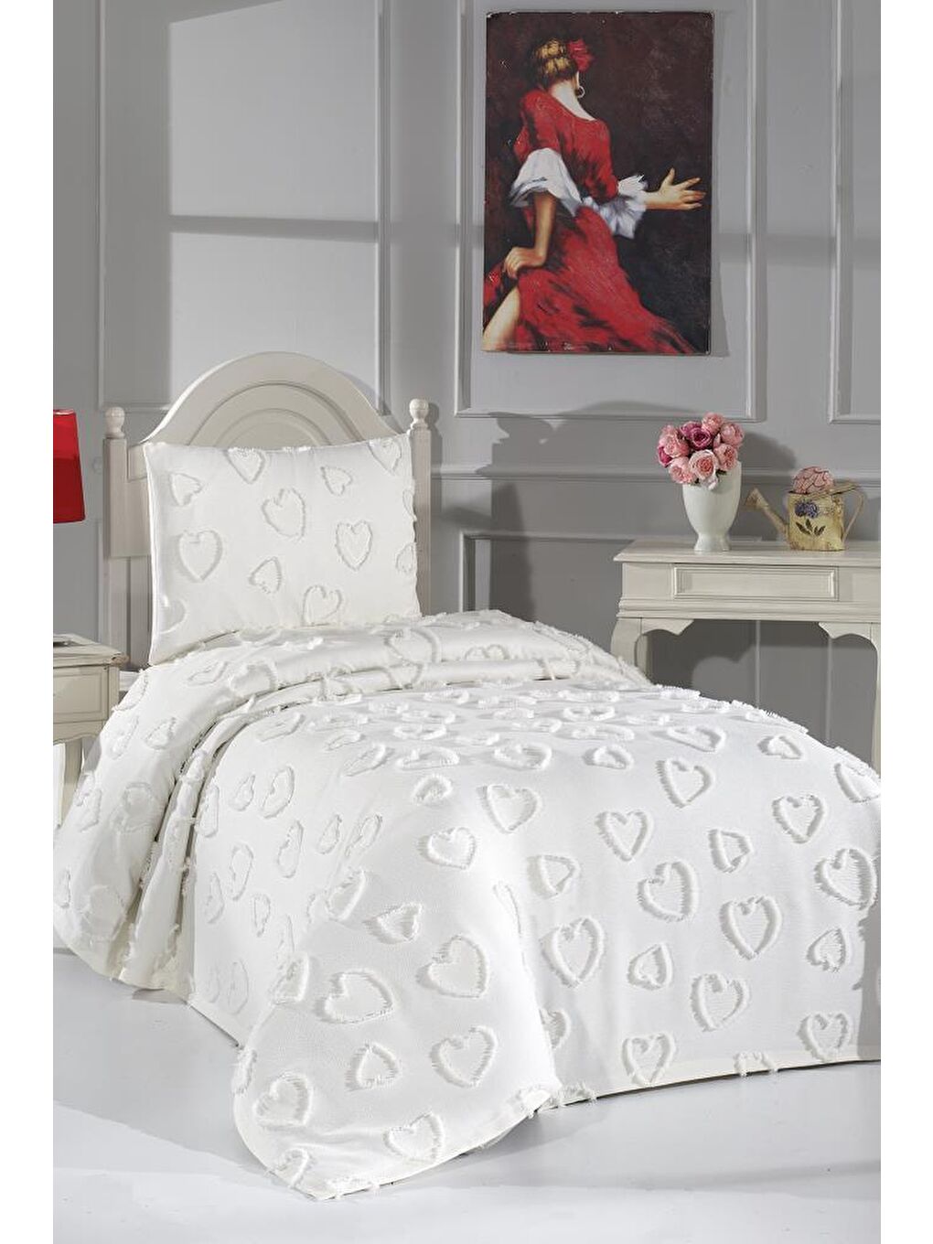 Ekru Pure Love 2 Parça Tek Kişilik Pike Takımı Krem