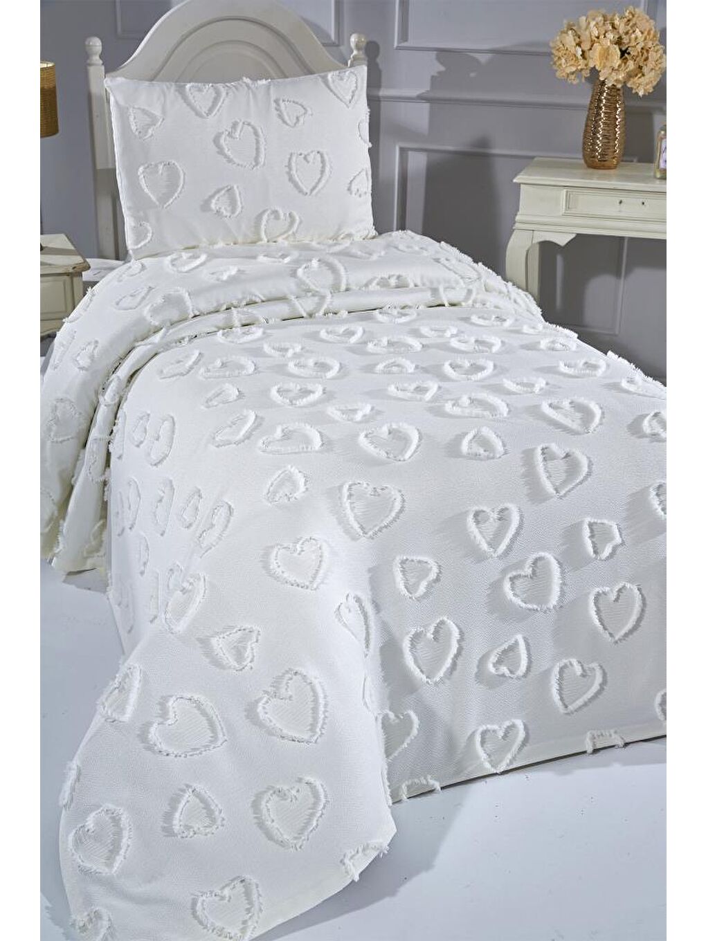 Ekru Pure Love 2 Parça Tek Kişilik Pike Takımı Krem-1