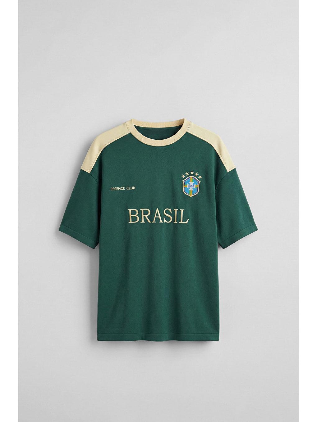 Erkek Oversize Nakışlı Ülke Temalı Forma T-Shirt Yeşil