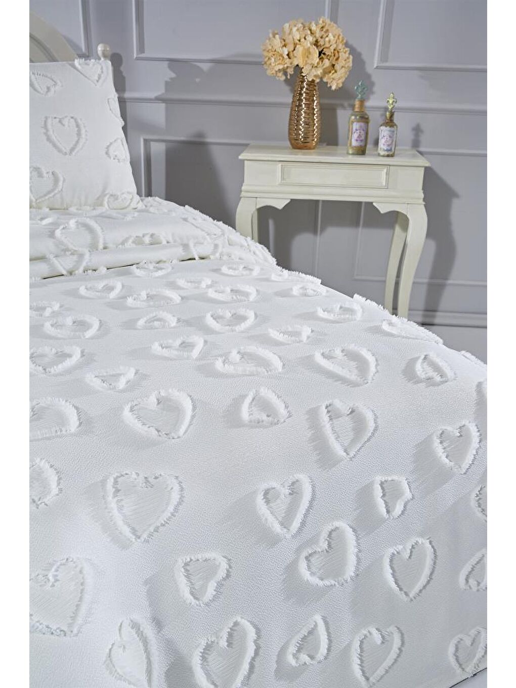 Ekru Pure Love 2 Parça Tek Kişilik Pike Takımı Krem-4