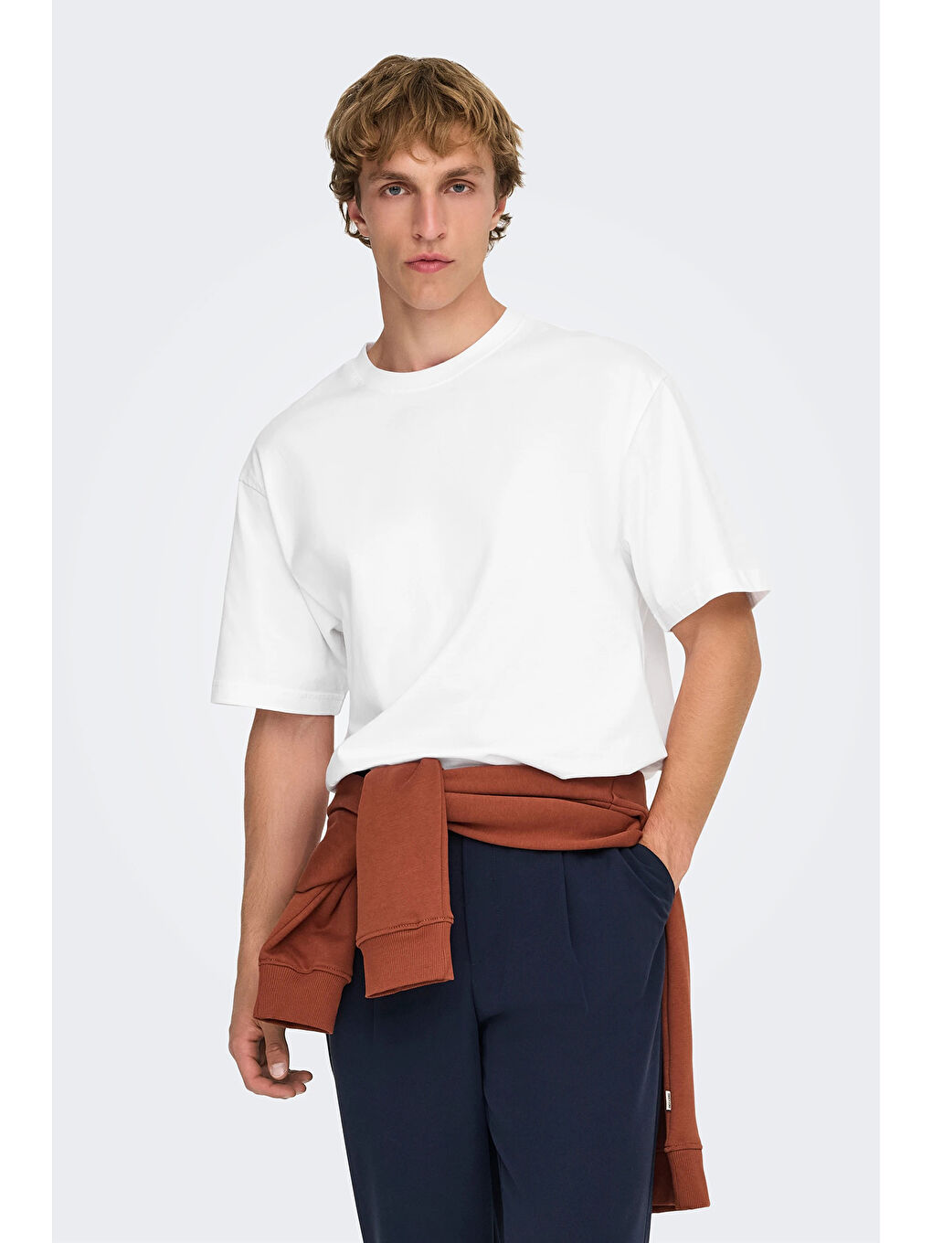 Ekru Onsfred % 100 Pamuk Relaxed Fit Bisiklet Yaka T Shirt 22022532