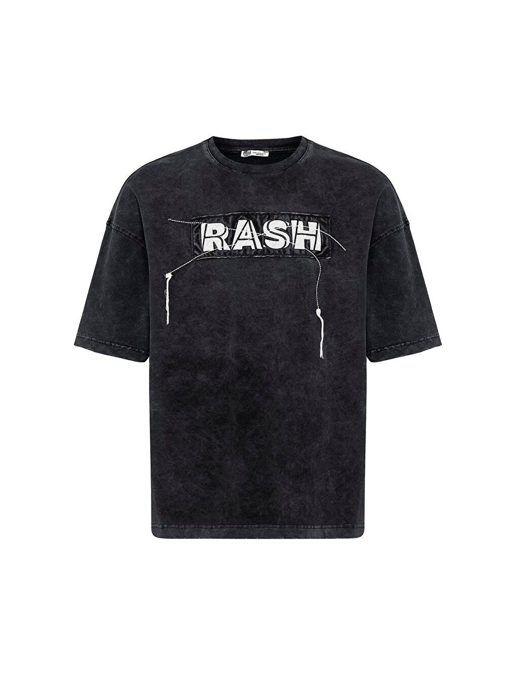 Yıkamalı Oversize Baskılı Tişört Siyah-1