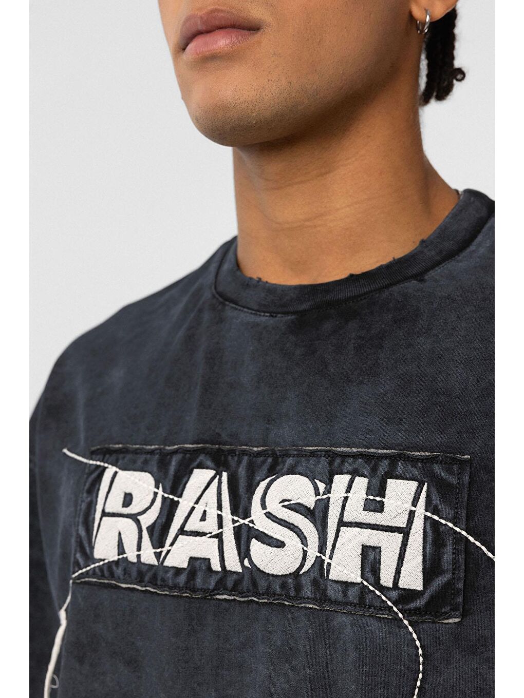 Yıkamalı Oversize Baskılı Tişört Siyah-4